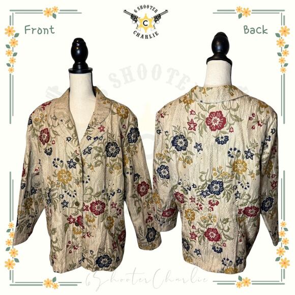 Vintage Alfred Dunner Jacket Women's Size 20W Floral Embroidered Beige Tapestry - Picture 1 of 6